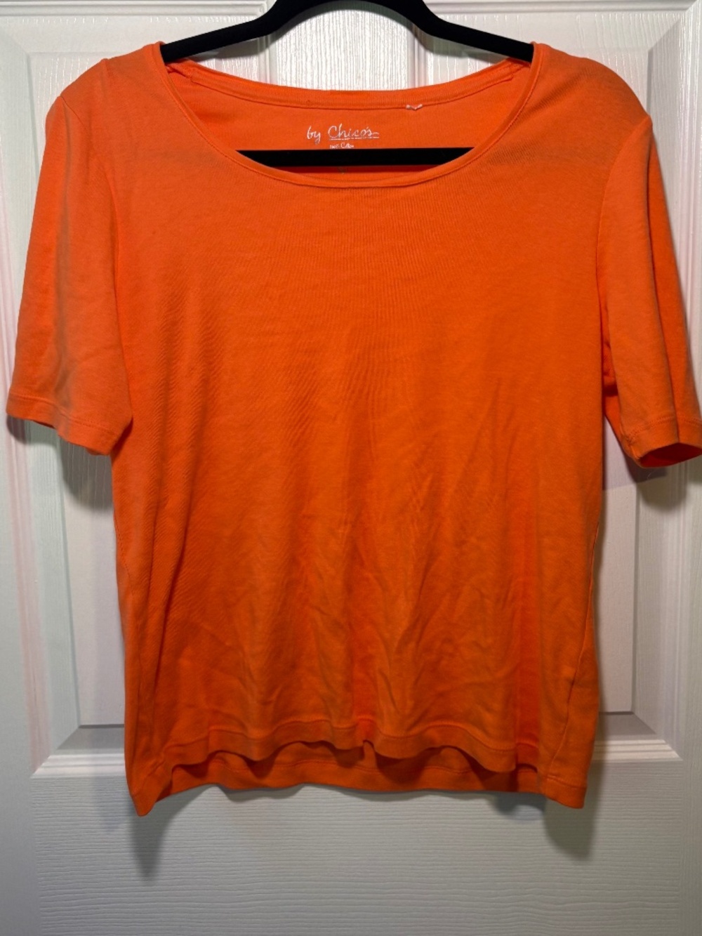 Chico's Orange 100% Cotton Short Sleeve Scoop Neck Tee Size 1 (Medium)